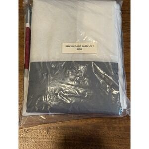 Mainstays Queen Bed Skirt/Regular Shams Drop Is Gray Pillows Red/Blue/gray/white